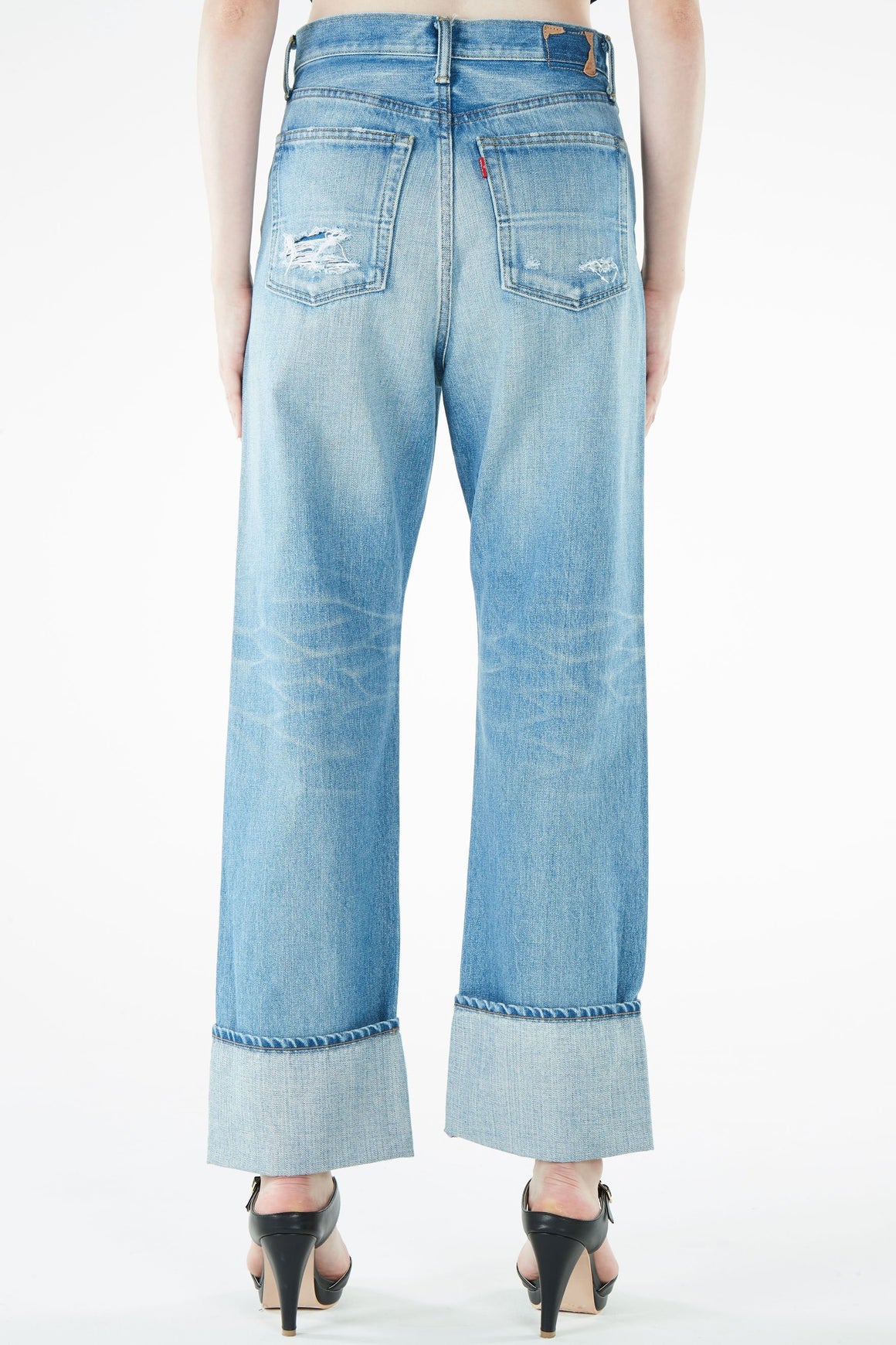 ブラッパーズ ハイウエスト ストレート ボーイフレンド ジーンズ / デニム ダメージ加工