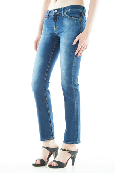 ブラッパーズ ビッグジョン コンプリートフリー スリム テーパード ストレッチ ジーンズ / デニム ブルー ペイント 加工