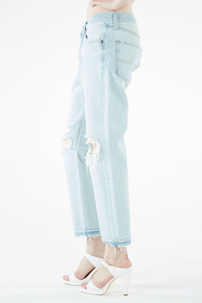 ブラッパーズ 7分丈 テーパード ボーイフレンド ジーンズ / デニム ダメージ加工