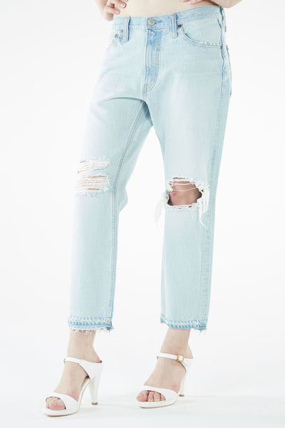 ブラッパーズ 7分丈 テーパード ボーイフレンド ジーンズ / デニム ダメージ加工