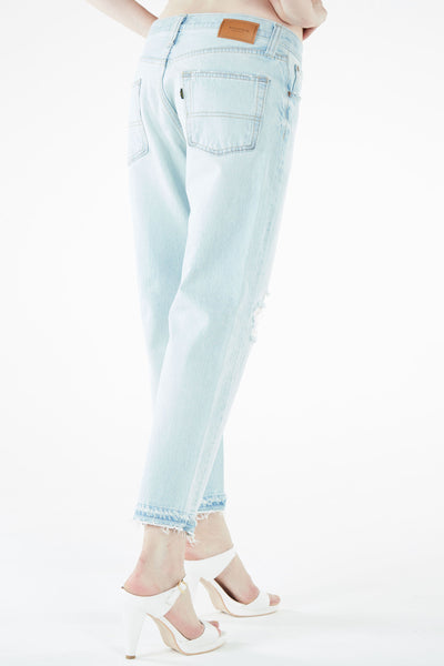 ブラッパーズ 7分丈 テーパード ボーイフレンド ジーンズ / デニム ダメージ加工