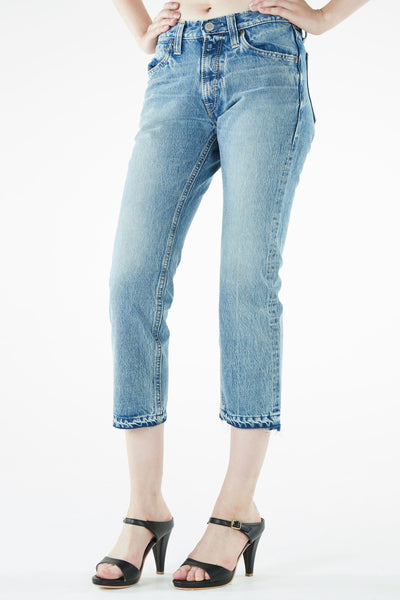 ブラッパーズ 7分丈 テーパード ボーイフレンド ジーンズ / デニム クラッシュ加工